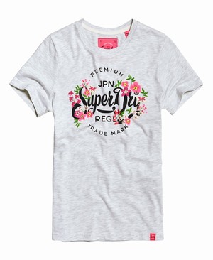 Superdry Premium Script Floral Női Pólók Szürke | TDPHM0647